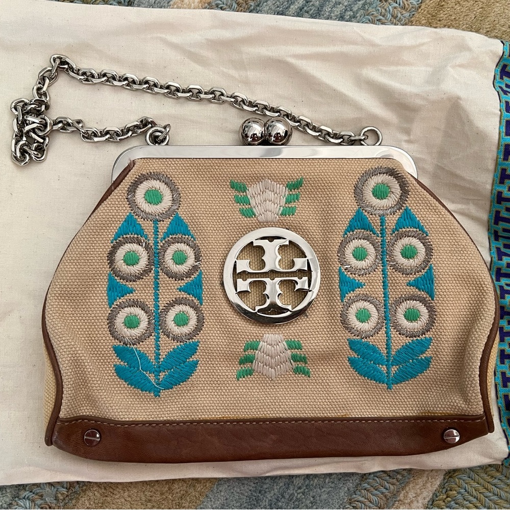 RARE Tory Burch canvas embroidered purse